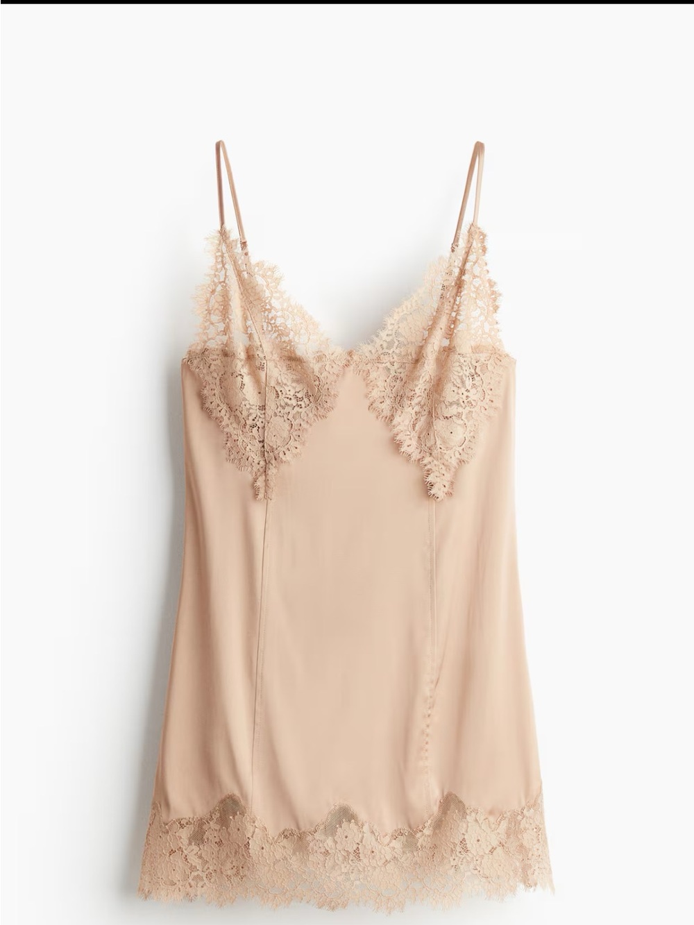H&M Beige Lace-Trim Slip Dress